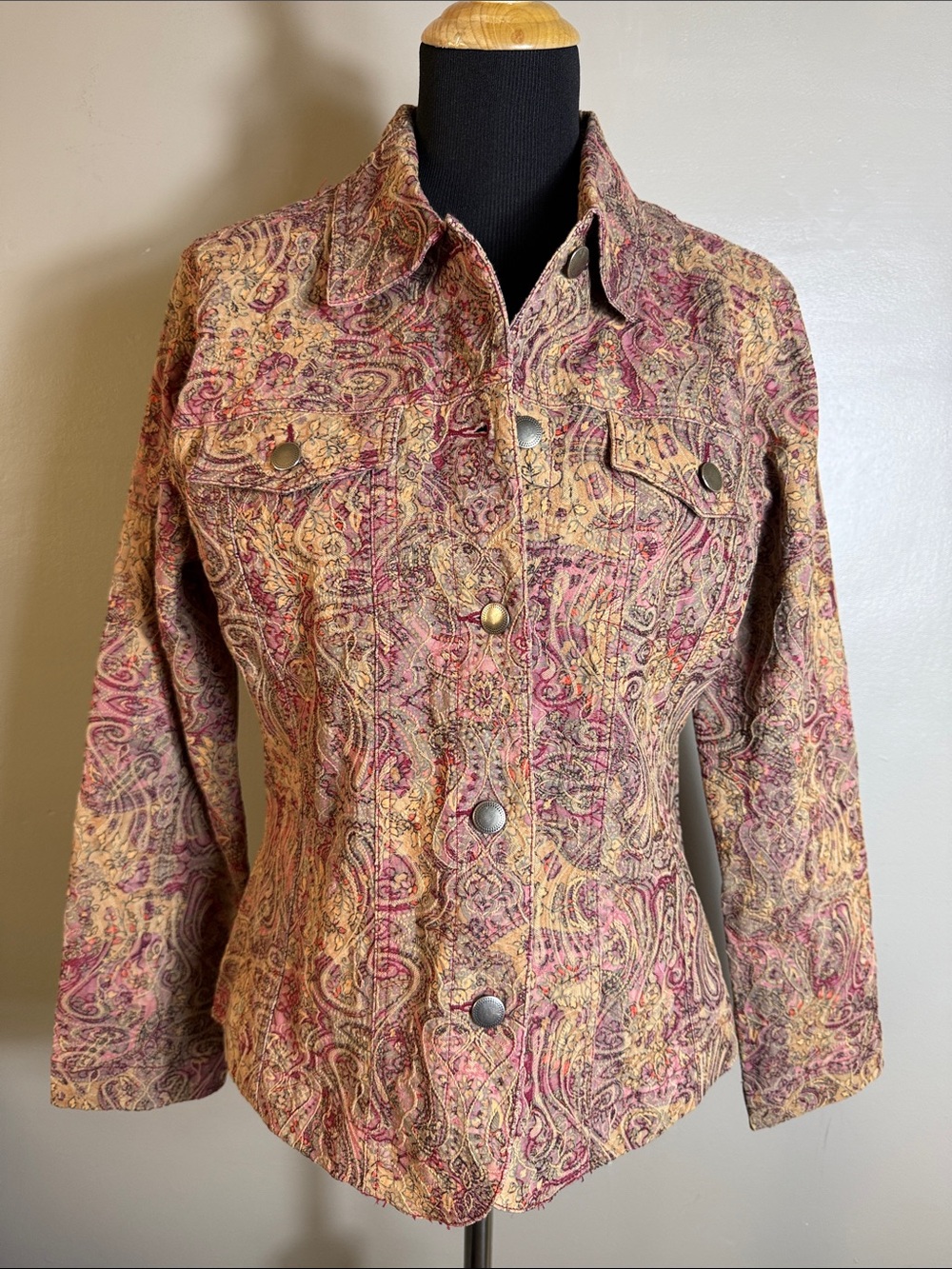 Vintage Analogy Paisley Button-Front Shirt Jacket Bohemian Pattern Sz XL